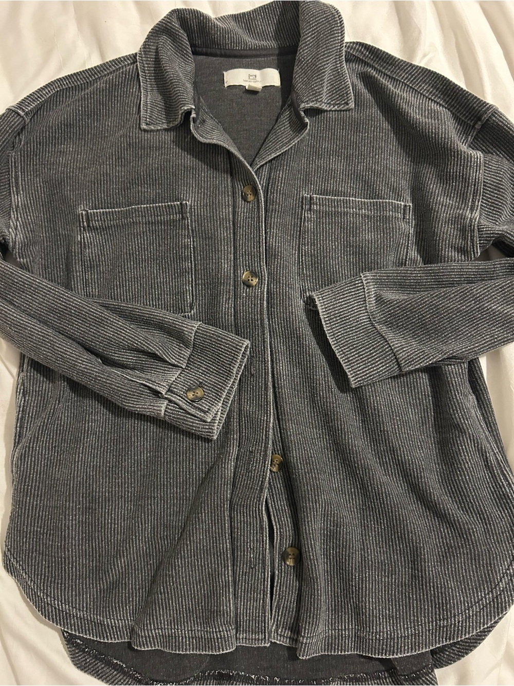 Thread & Supply Gray Ribbed Button-Front Shirt Jacket
